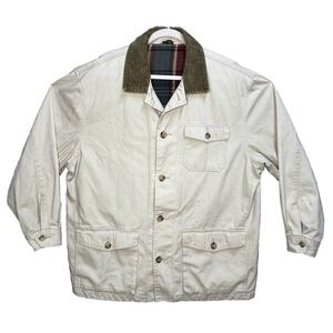 Club Room Mens XL Tan Canvas Barn Jacket Corduroy Collar Plaid Lined Field Coat